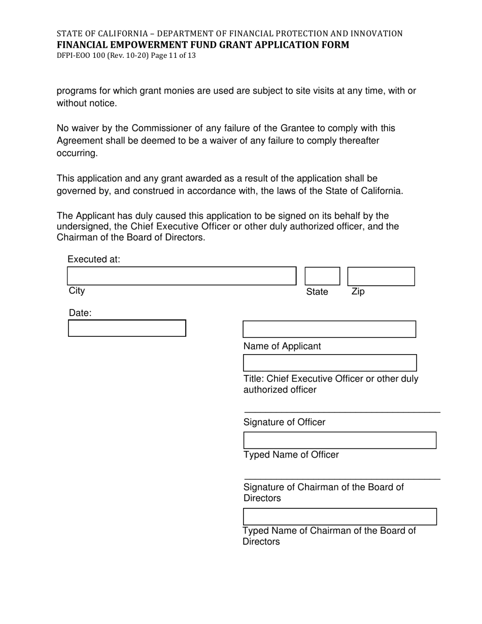 Form DFPI-EEO100 Financial Empowerment Fund Grant Application Form - California, Page 12