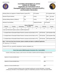 Form BOF10-07 Application for Centralized List of Exempted Federal Firearms Licensees (Cleffl) and Exemption Declaration - California