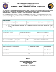 Document preview: Form BOF4334 Firearms Dealer's Report of Firearm Acquisition - California