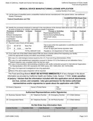 Form CDPH8596 Medical Device Manufacturing License Application - California, Page 2