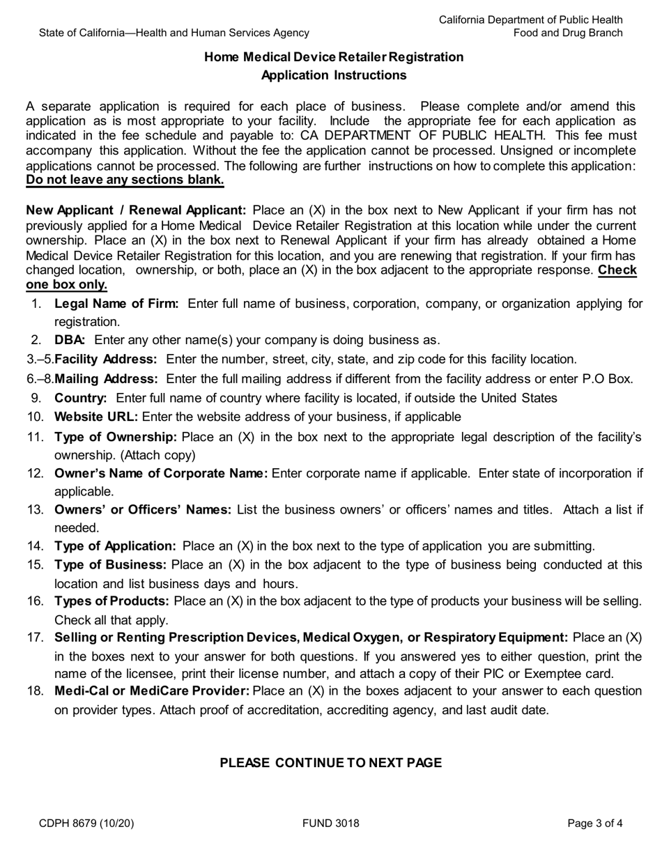 Form CDPH8679 Home Medical Device Retailer License Application - California, Page 3