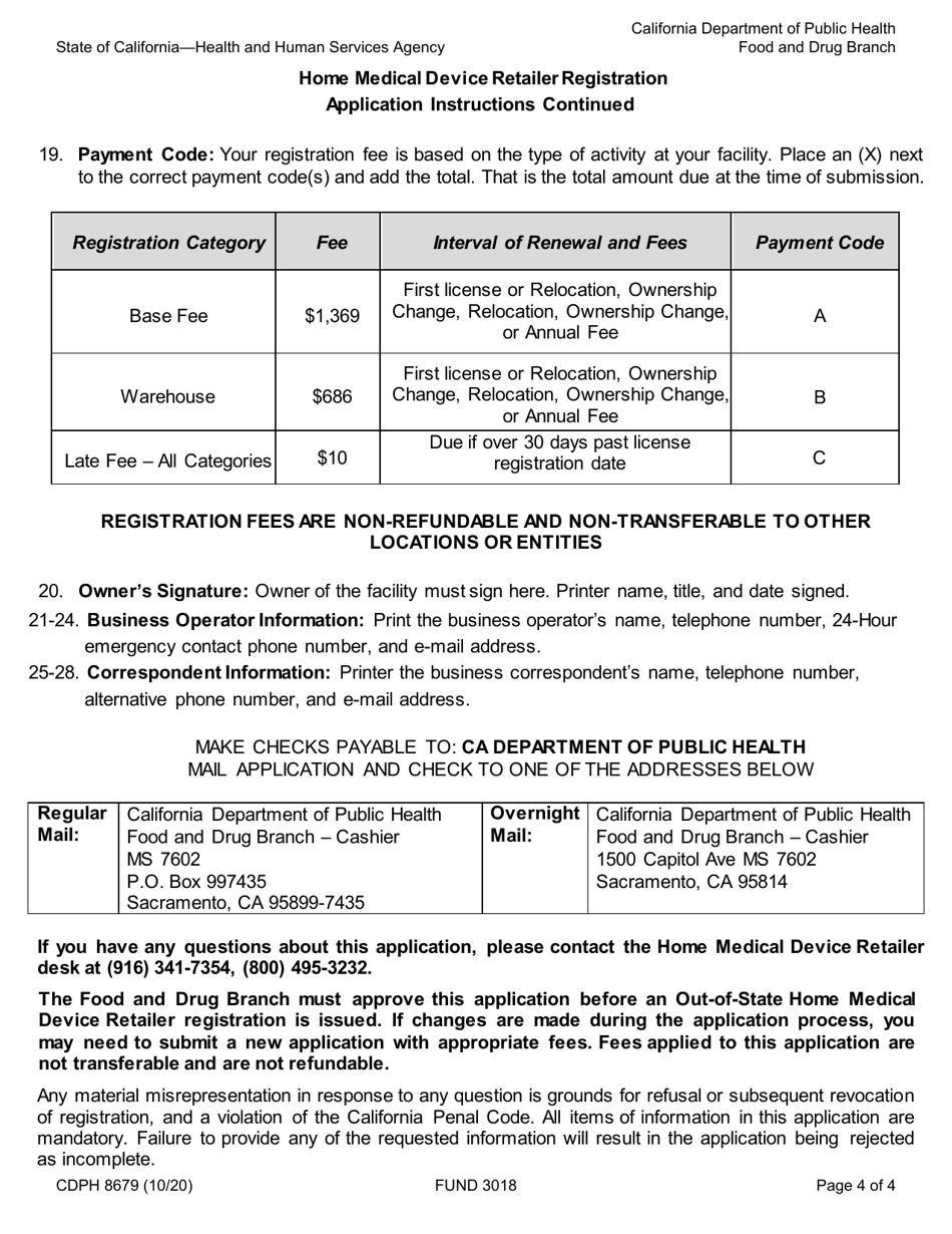 Form CDPH8679 Home Medical Device Retailer License Application - California, Page 4