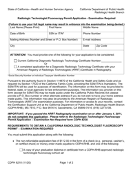 Form CDPH8218 Radiologic Technologist Fluoroscopy Permit Application - California