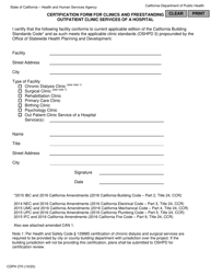 Form CDPH270 Certification Form for Clinics and Freestanding Outpatient Clinic Services of a Hospital - California