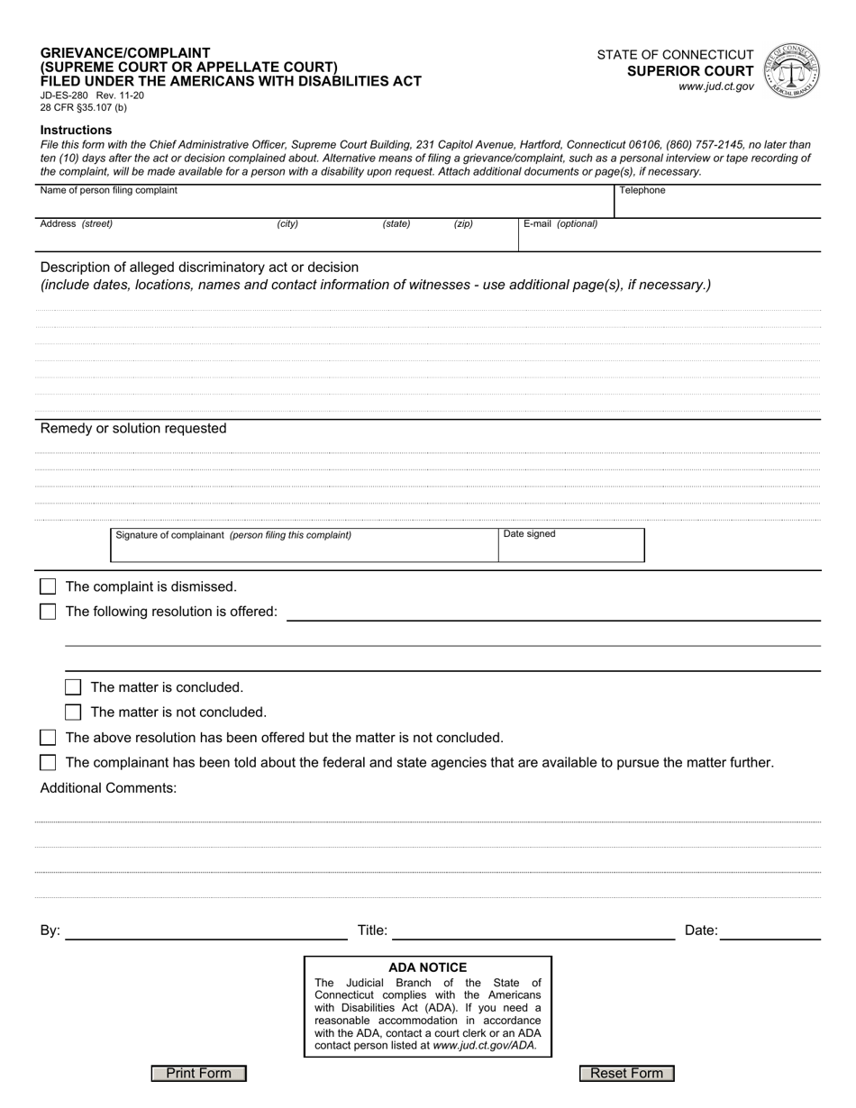 Form JD-ES-280 Download Fillable PDF or Fill Online Grievance/Complaint ...