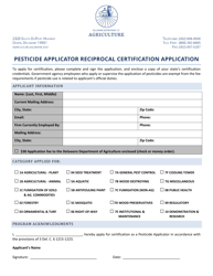 Document preview: Pesticide Applicator Reciprocal Certification Application - Delaware