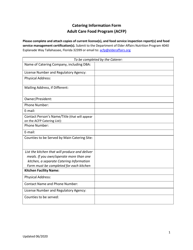 Catering Information Form - Florida