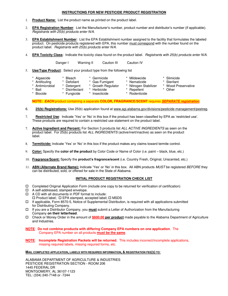 Application for New Registration of Pesticide Products for Company Names N - Z - Alabama, Page 2