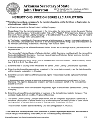 Document preview: Instructions for Application for Certificate of Registration of Foreign Series Limited Liability Company - Arkansas
