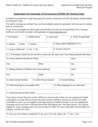 Form MC374 Application for Coverage of Coronavirus (Covid-19) Testing Costs - California
