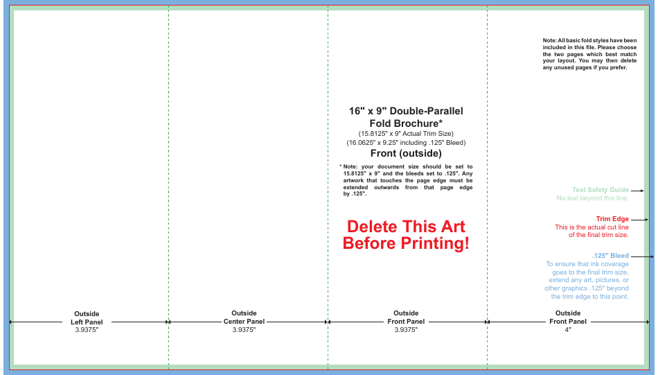 16" x 9" Double-Parallel Fold Brochure Template - Preview