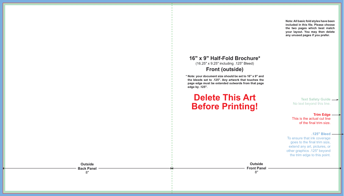 16" X 9" Half-fold Brochure Template