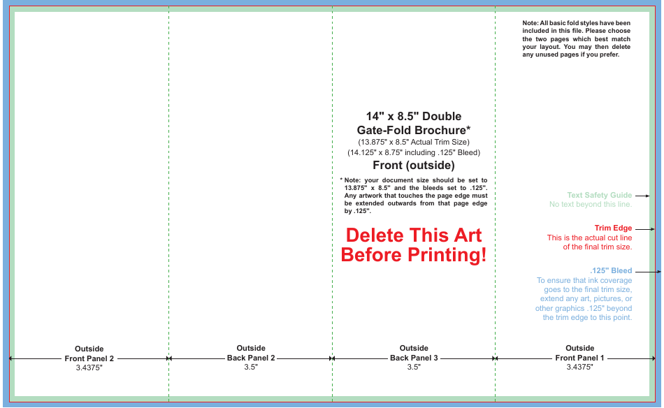 14 X 8.5 Inch Double Gatefold Brochure Template Download Printable PDF