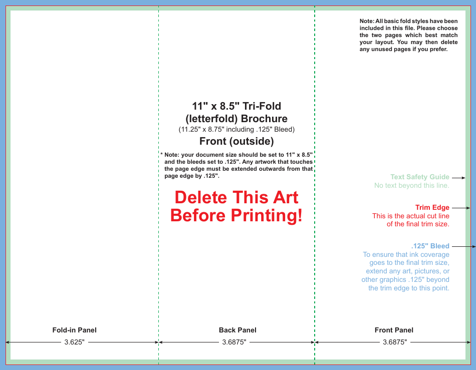 11 X 8.5 Inch Tri-fold Brochure Template Preview