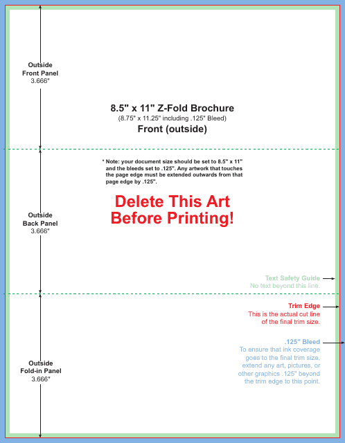 Z-fold brochure template, 8.5 X 11 inch size