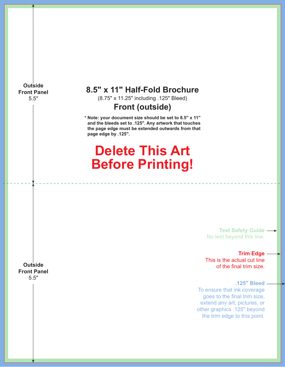 8.5 X 11 Inch Half-fold Brochure Template - Blue Frame