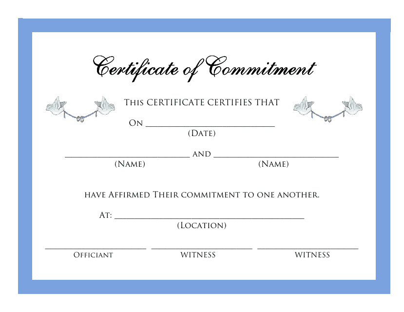 Certificate of Commitment Template featuring doves