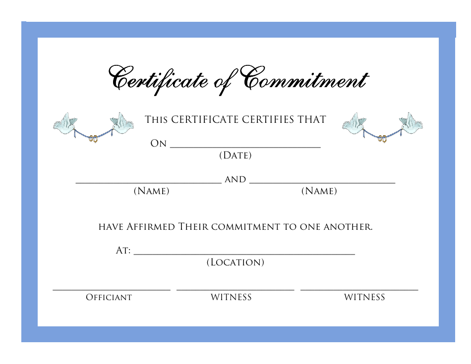 Free Printable Certificate Of Commitment Template Printable Templates