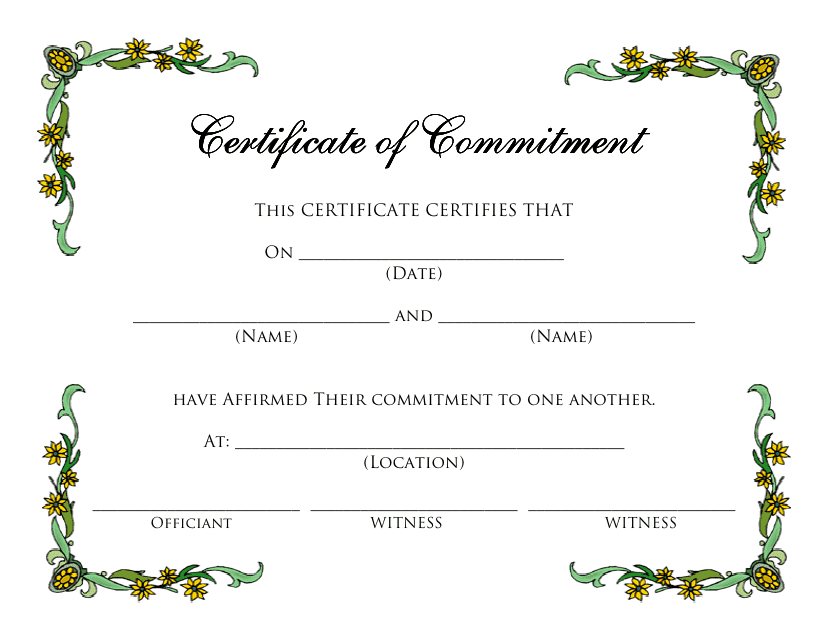 Certificate of Commitment Template with Beautiful Flower Theme