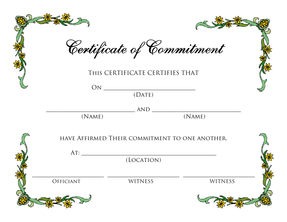 Certificate of Commitment Template with Beautiful Flower Theme