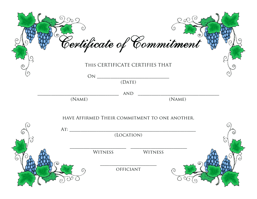 Certificate of Commitment - Leaves Template Image Preview