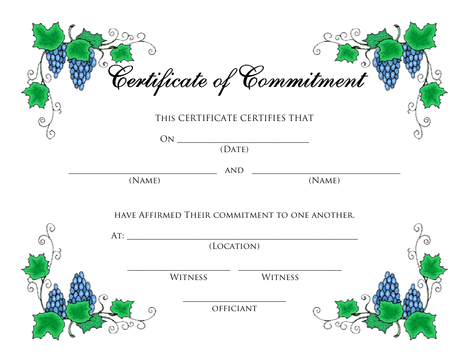 Commitment Certificate Free Printable Printable Templates