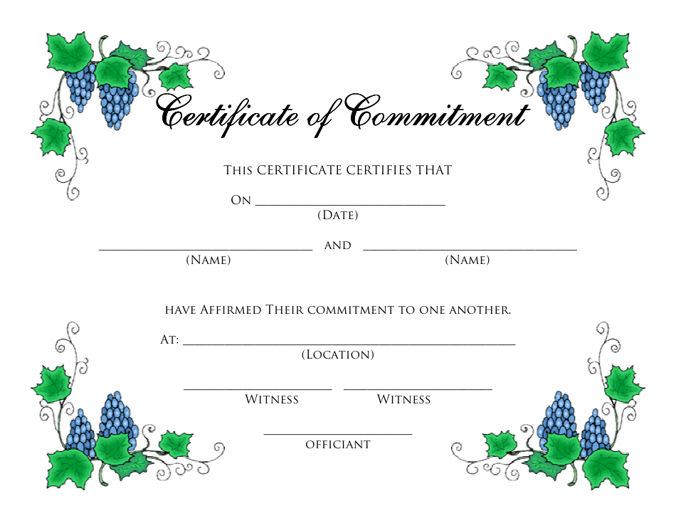 Certificate Of Commitment Template Leaves Download Printable PDF 