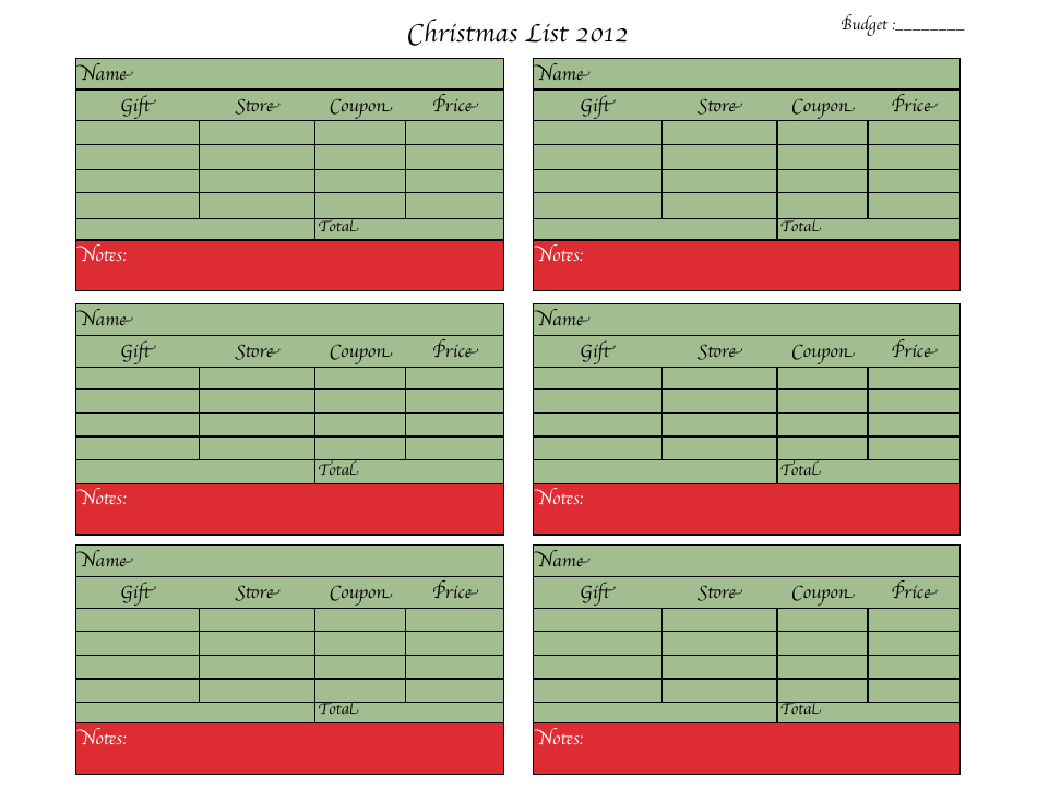 Christmas Shopping List Template - Store List, Page 1