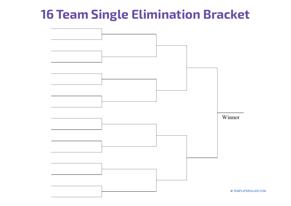 16 Team Single Elimination Bracket Template, Page 1