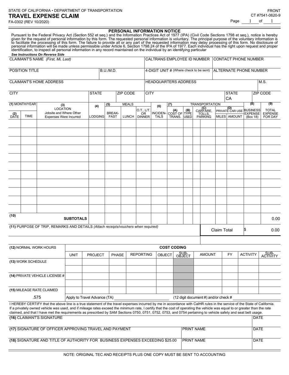 Form FA-0302 - Fill Out, Sign Online and Download Fillable PDF ...