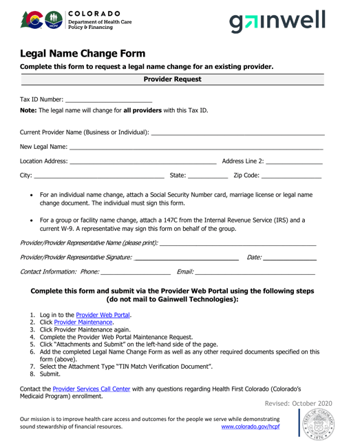 Legal Name Change Form - Colorado Download Pdf