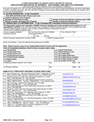 Form HSMV82150 &quot;Application and Notice of Interest - Electronic Lien and Title Process&quot; - Florida