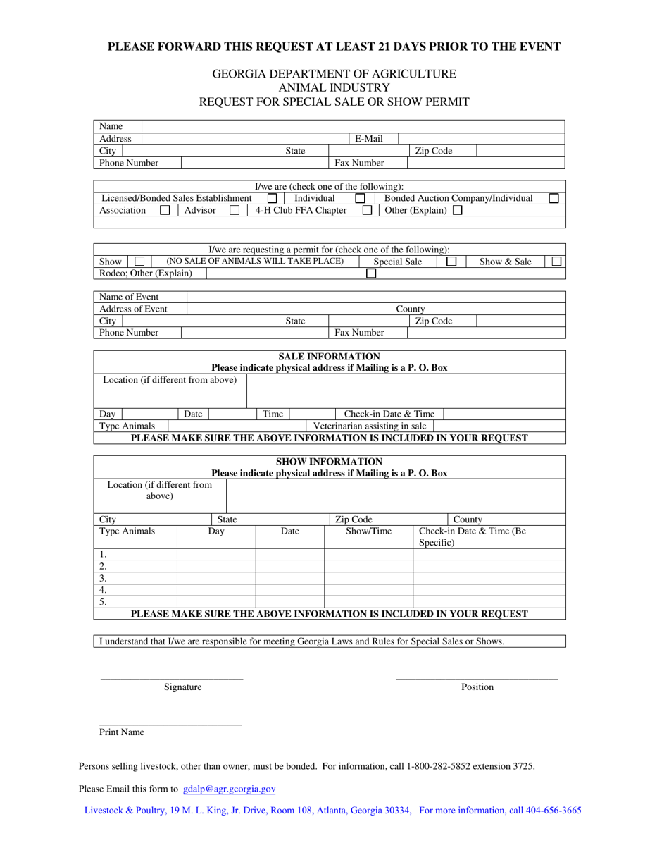 Request for Special Sale or Show Permit - Georgia (United States), Page 1