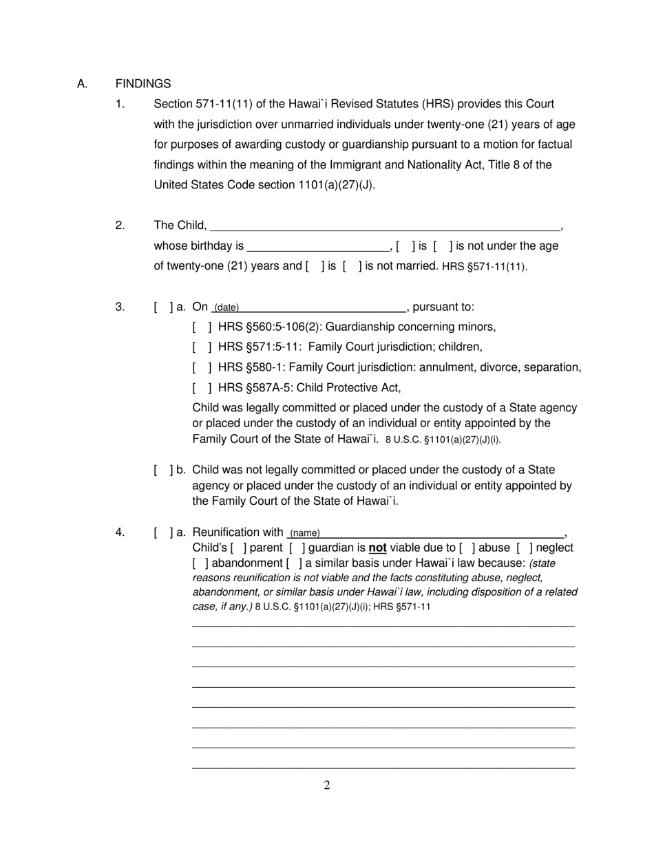 Form 2F-P-564 Order Granting / Denying Confidential Request for Special Immigrant Juvenile Factual Findings - Hawaii, Page 2