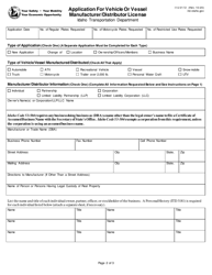 Form ITD3172 Application for Vehicle or Vessel Manufacturer/Distributor License - Idaho, Page 2