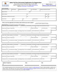 Form ITD3033 &quot;Idaho Full Fee (Intrastate) Application for Registration&quot; - Idaho
