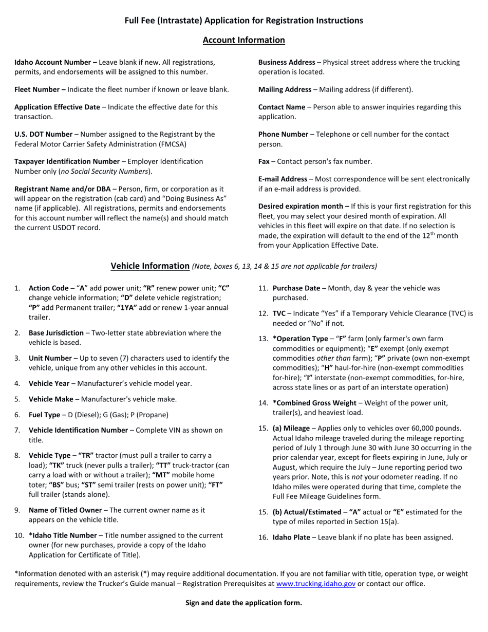 Form ITD3033 Idaho Full Fee (Intrastate) Application for Registration - Idaho, Page 2