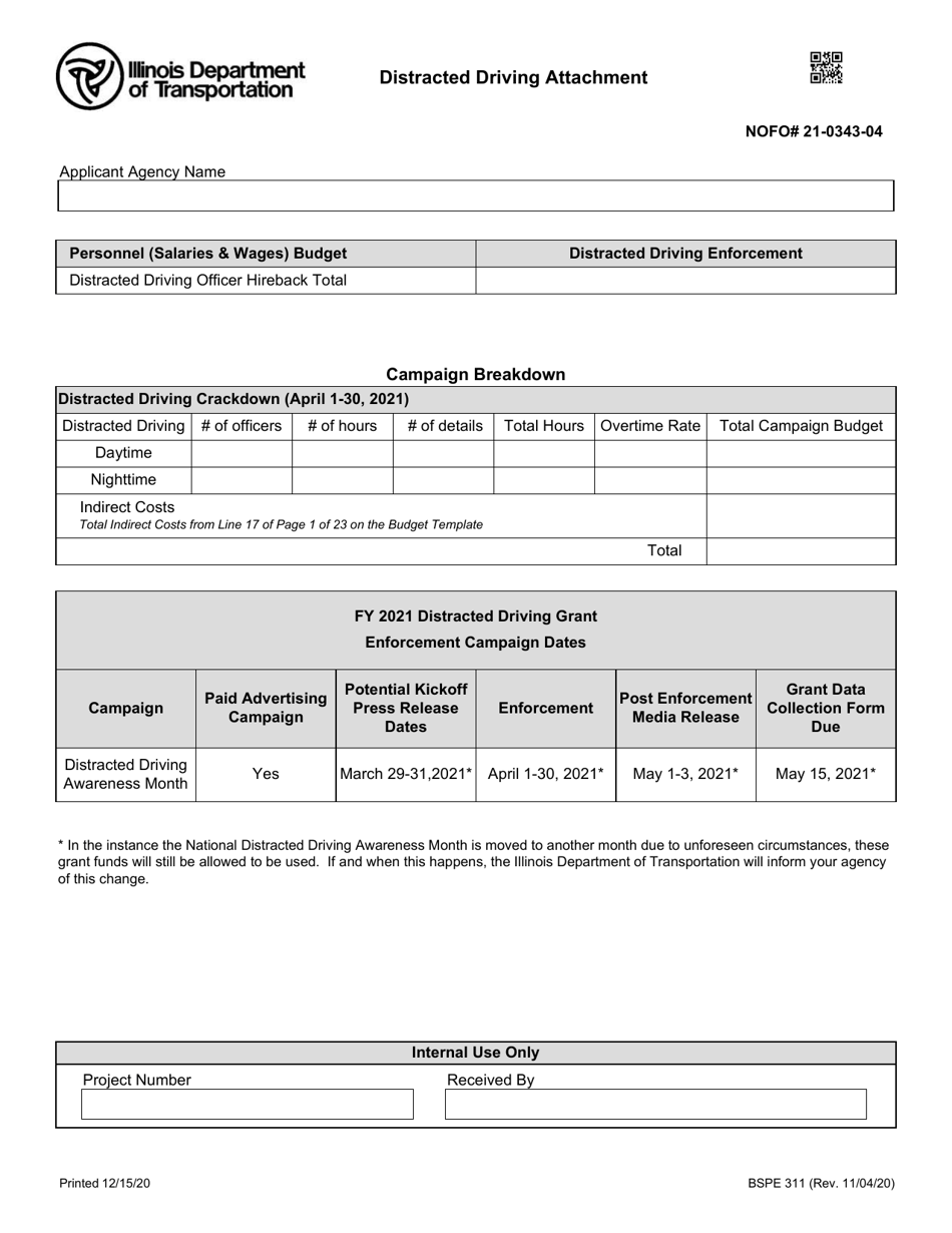 Form BSPE311 Distracted Driving Attachment - Illinois, Page 1