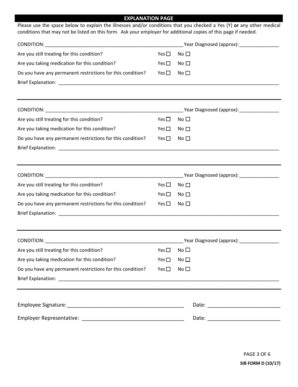 SIB Form D Post-hire / Conditional Job Offer Knowledge Questionnaire - Louisiana, Page 3