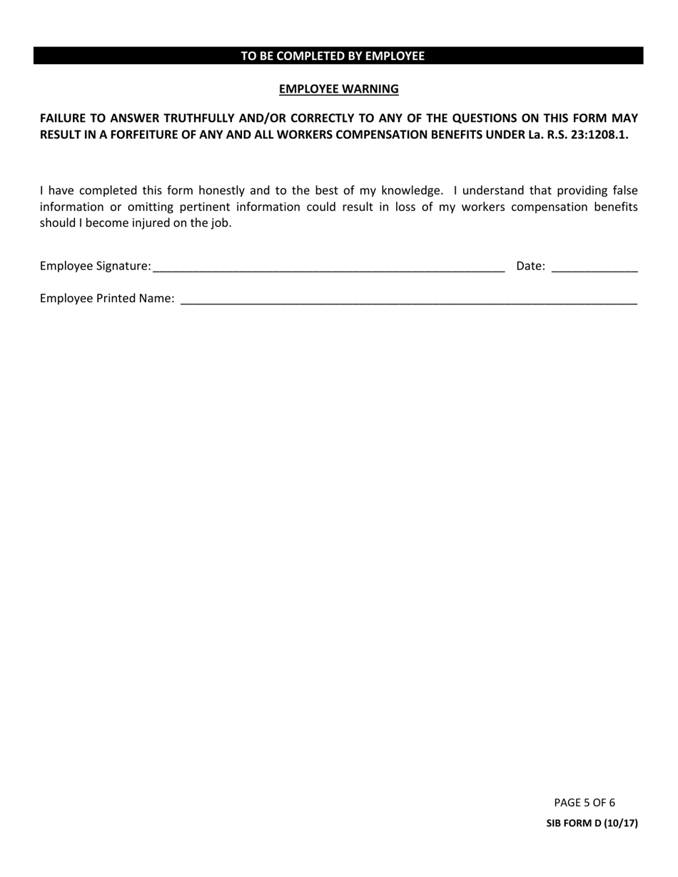 SIB Form D Post-hire / Conditional Job Offer Knowledge Questionnaire - Louisiana, Page 5