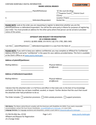 Document preview: Form CV-FM-PA-058 Affidavit and Request for Registration of a Foreign Order - Maine