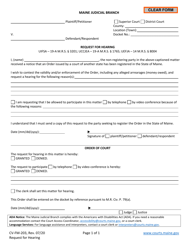 Document preview: Form CV-FM-203 Request for Hearing - Maine