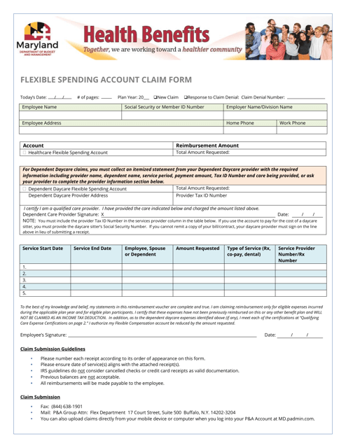 Flexible Spending Account Claim Form - Maryland Download Pdf