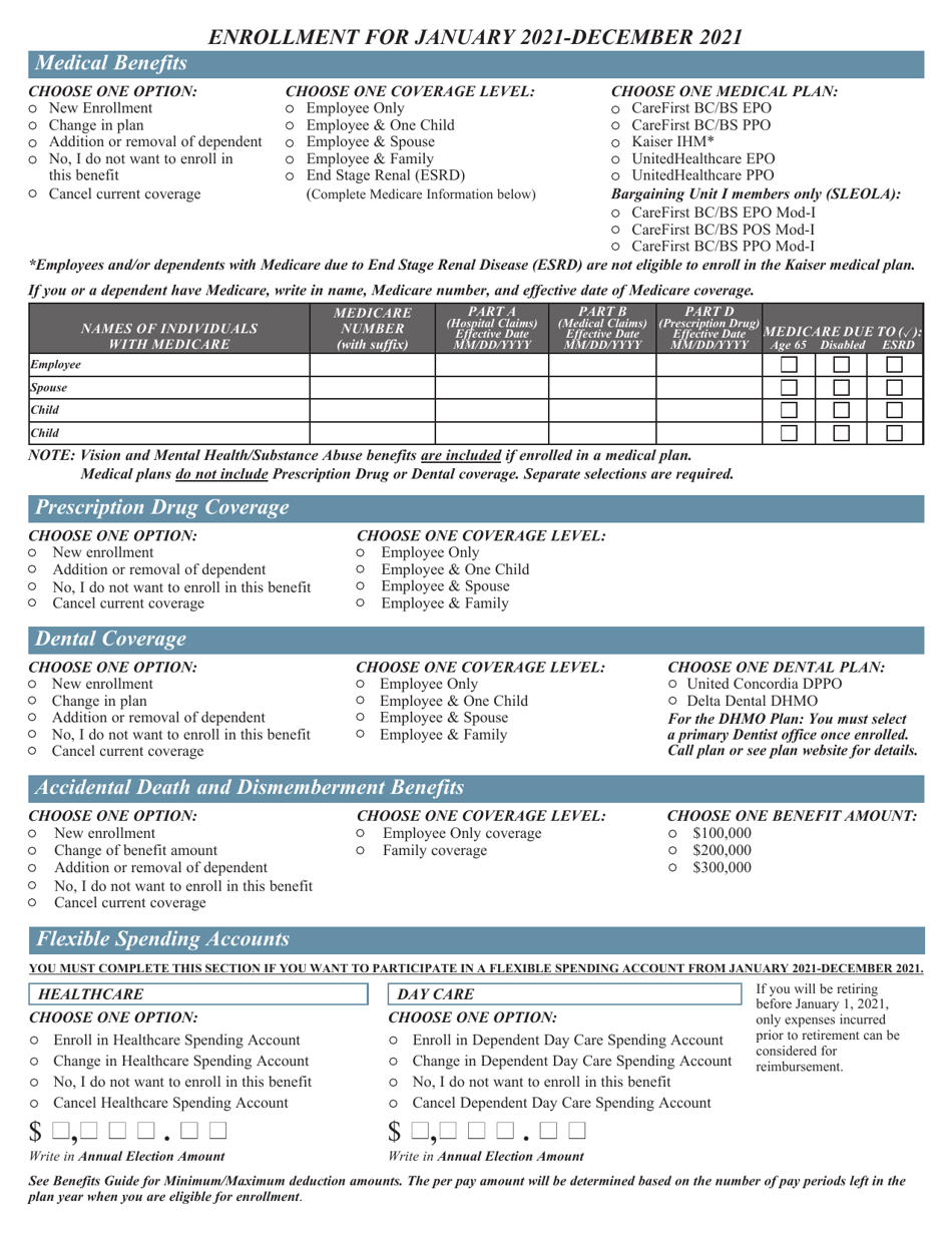 Active Employees Health Benefits Enrollment and Change Form - Maryland, Page 3