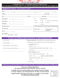Contractual/Variable Hour Employees Health Benefits Enrollment and Change Form - Maryland