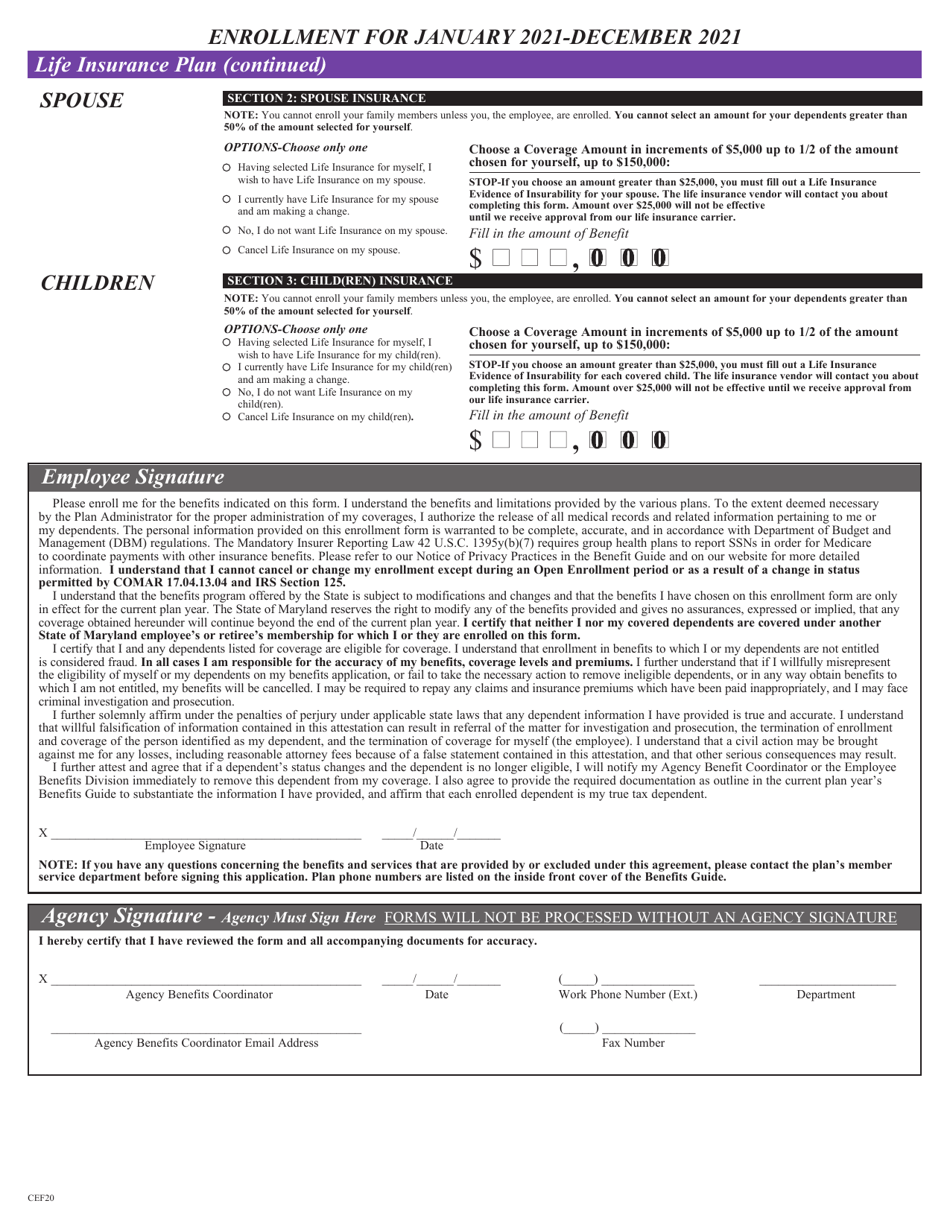 Contractual / Variable Hour Employees Health Benefits Enrollment and Change Form - Maryland, Page 4