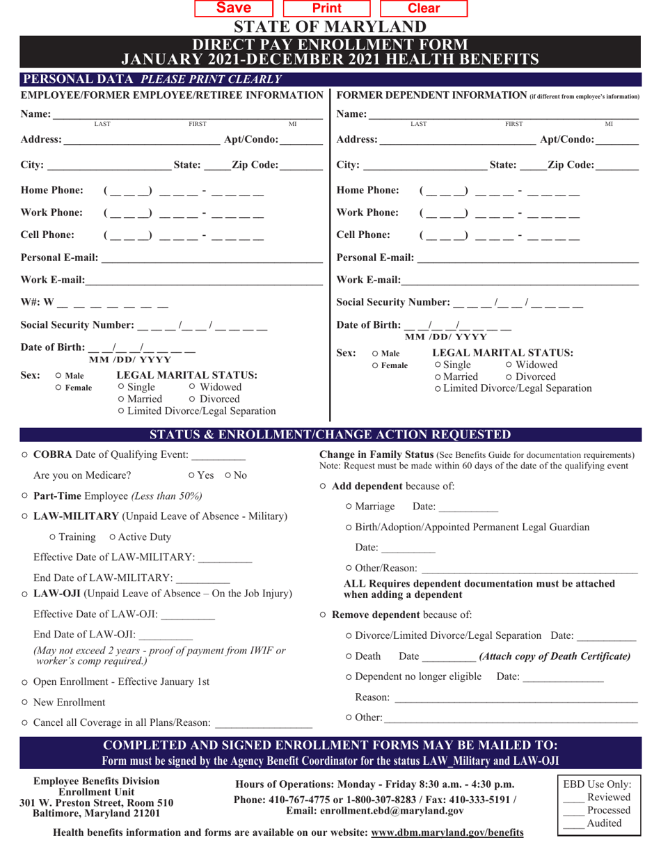 2021 Maryland Direct Pay Enrollment Form Download Fillable PDF ...