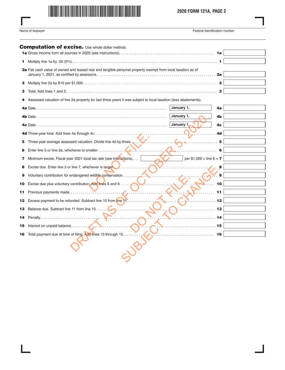 Form 121A Urban Redevelopment Excise Return - Draft - Massachusetts, Page 3