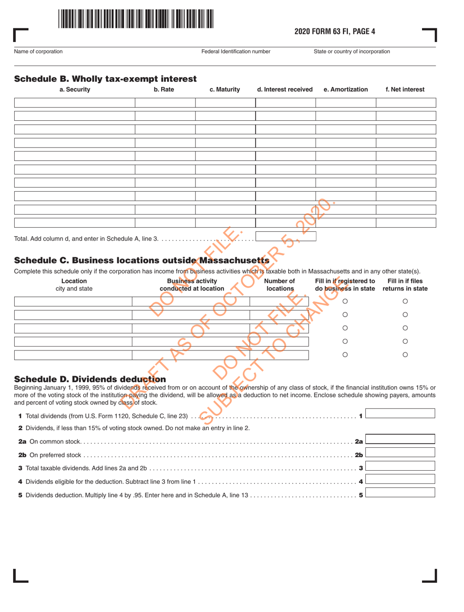 Form 63 FI Financial Institution Excise Return - Draft - Massachusetts, Page 5