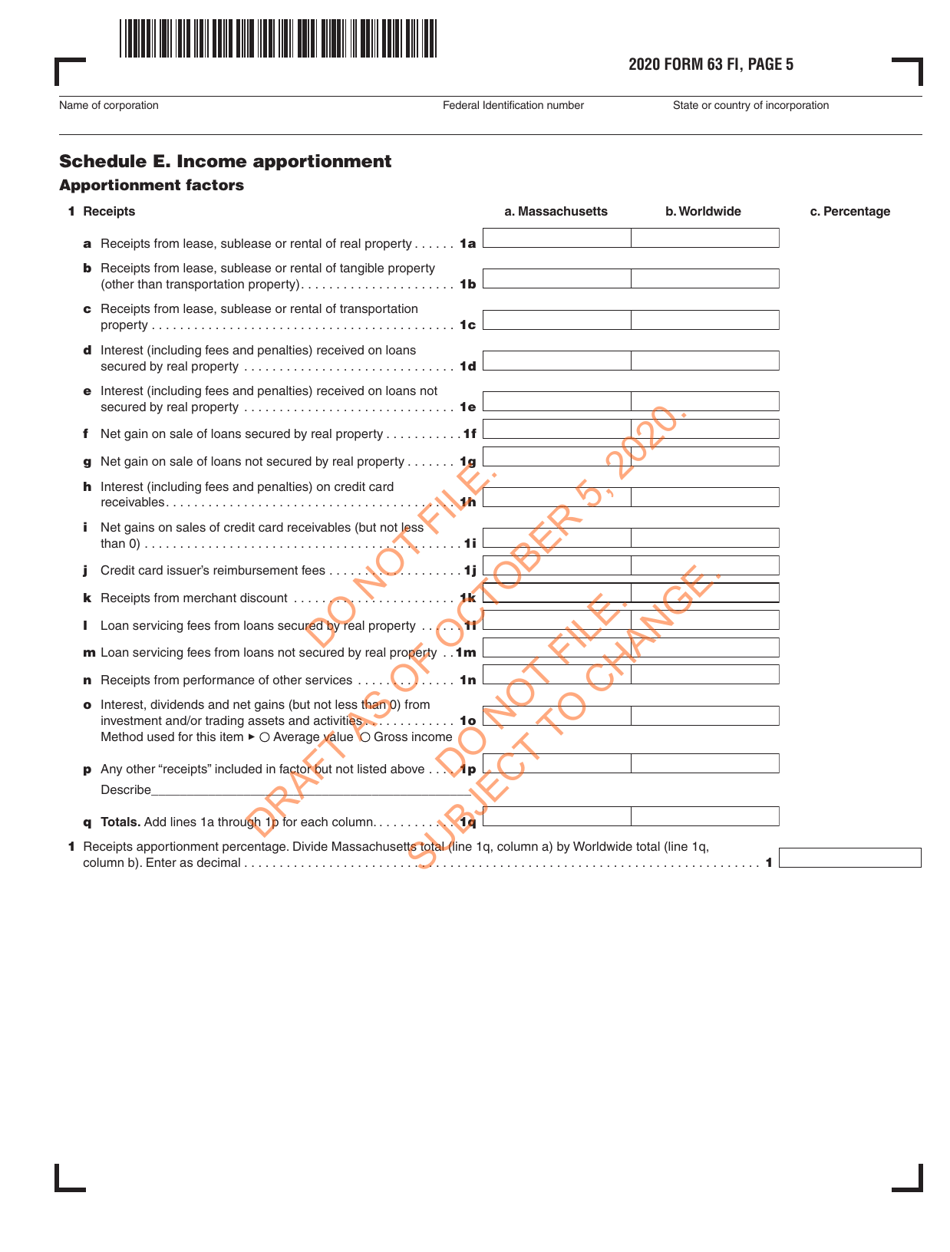 Form 63 FI Financial Institution Excise Return - Draft - Massachusetts, Page 6